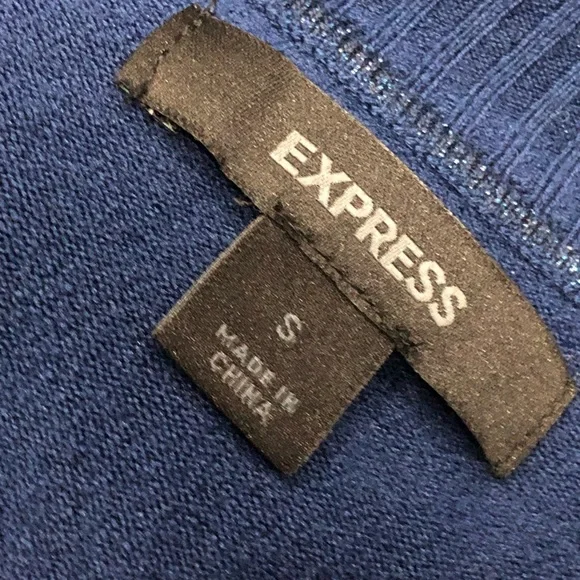 EXPRESS V-Neck Sweater | Deep V Knit Pullover Top | Blue | Small - Picture 9 of 10